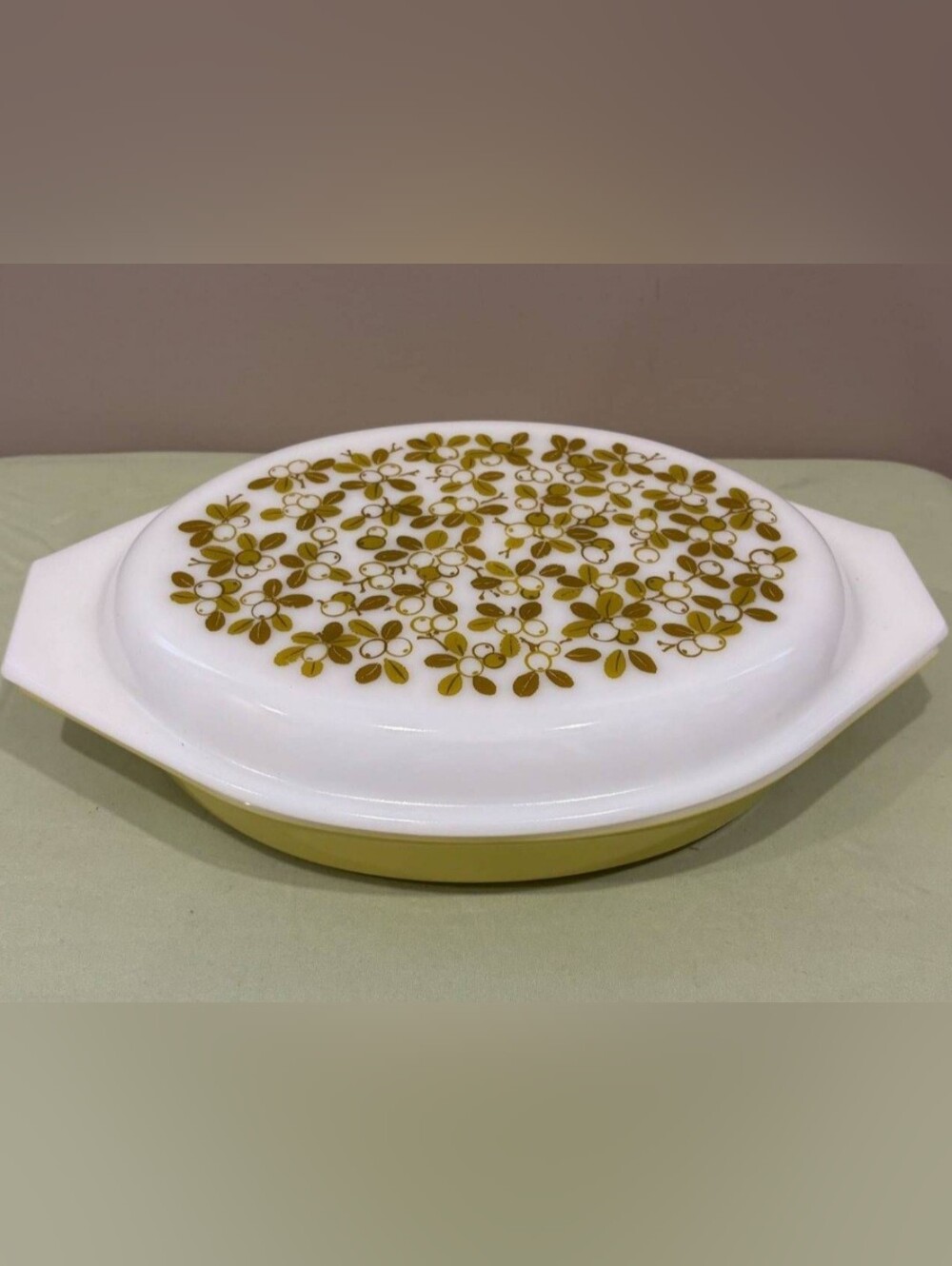 Vintage Pyrex Olives Covered Divided Casserole Dish